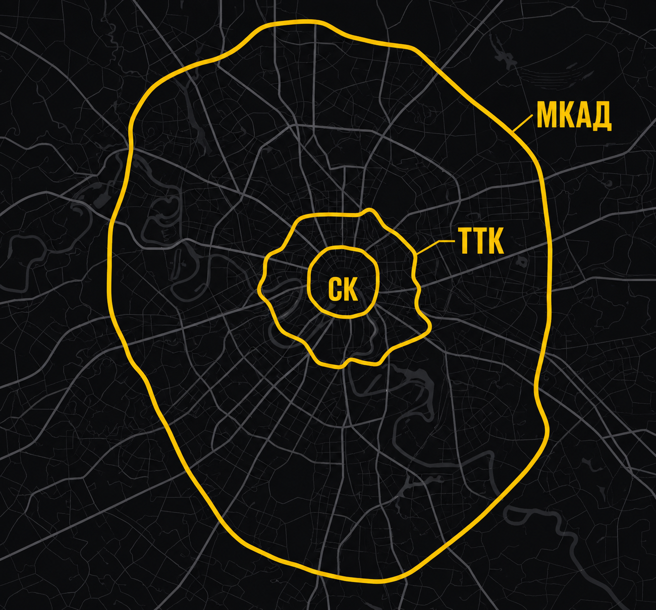 Карта зон действия пропусков МКАД, ТТК и СК